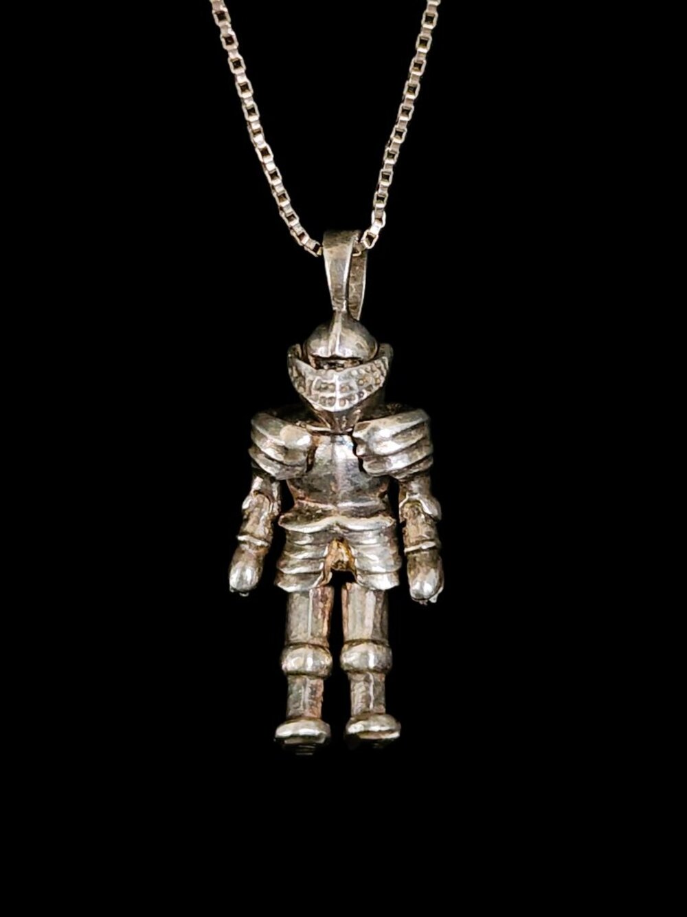 Vntg 925 Sterling Silver Articulated Knight Pendant Necklace Made In Italy 21 "
